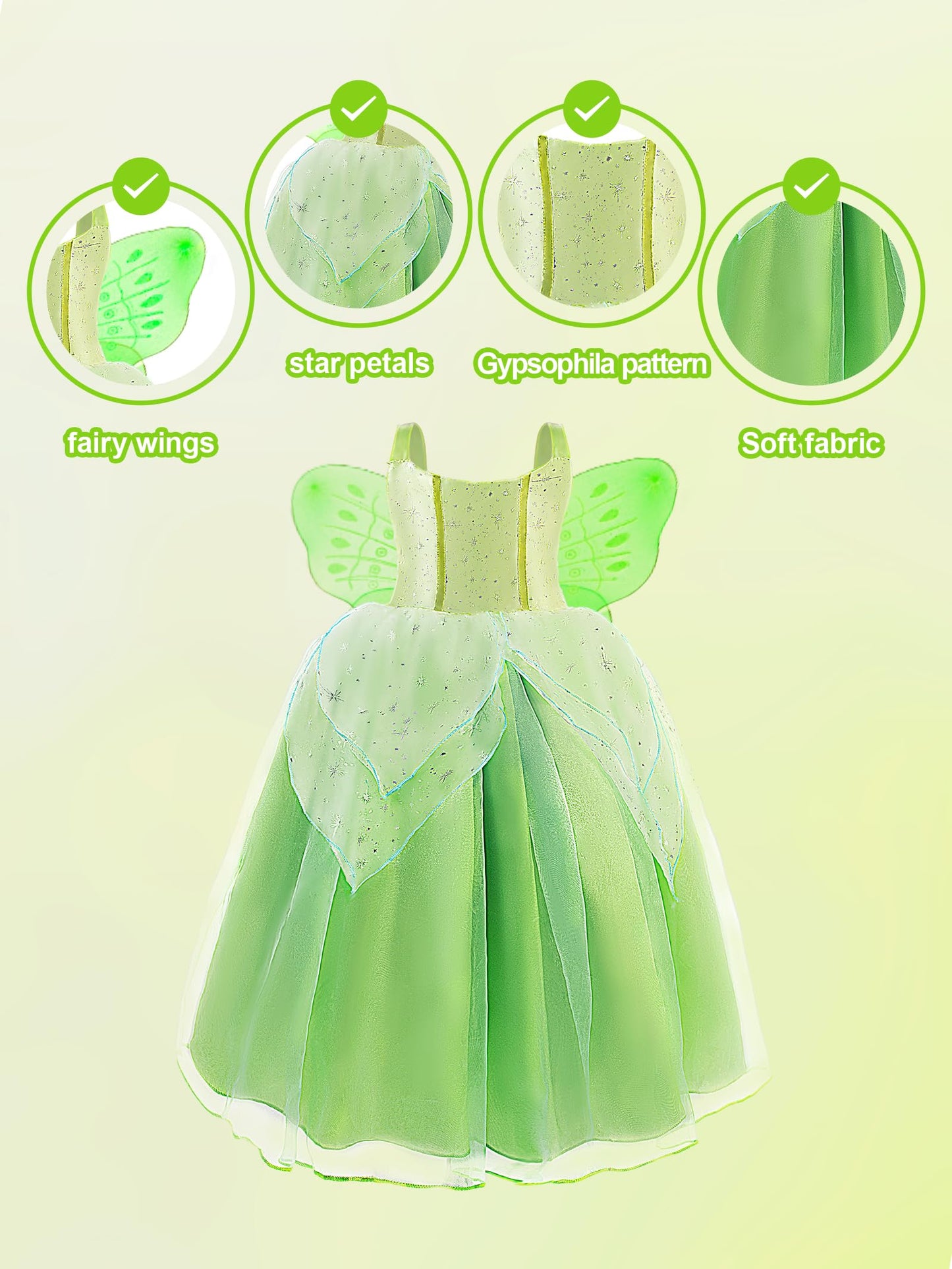 Uporpor Light Up Fairy Dress With Wings Green Princess Costume For Little Girls Kid Halloween Dress Up Clothes Party Dress, 100