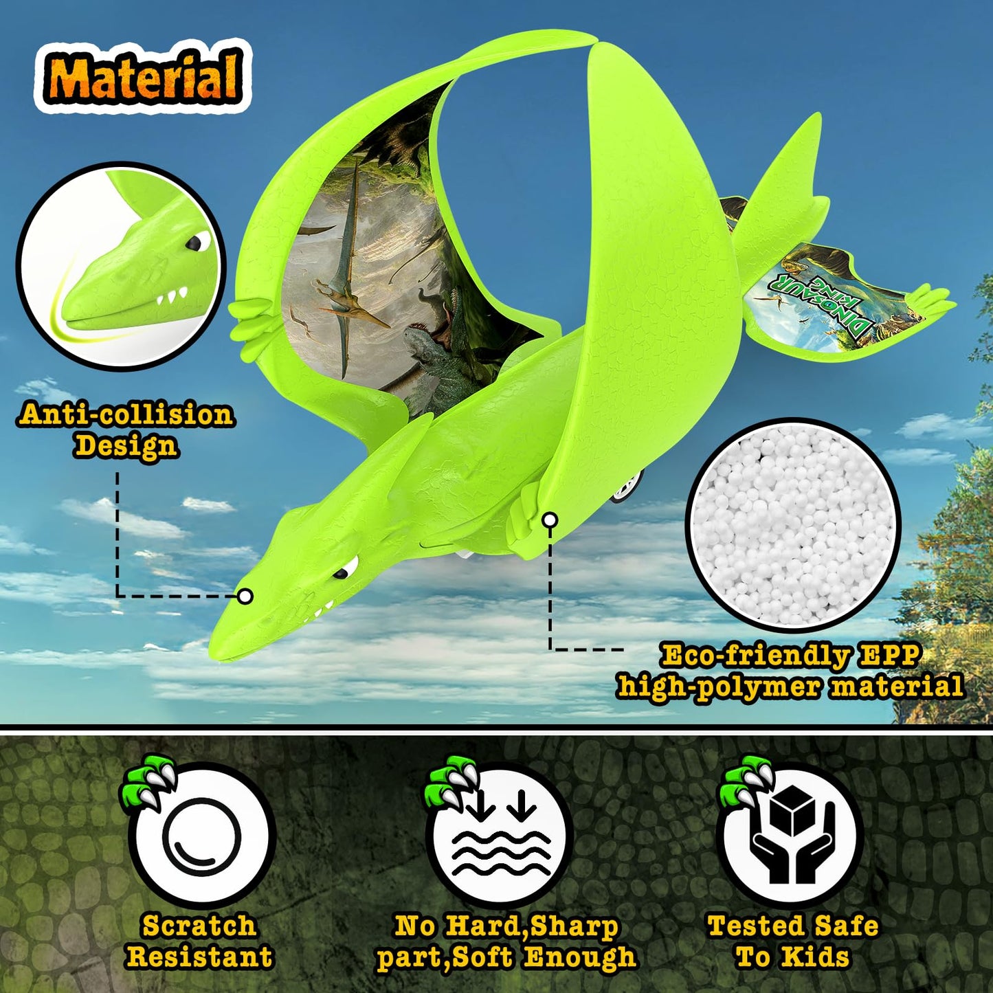 3 Pack Dinosaur Airplane Launcher Toys For Kids, Foam Airplanes For Kids Boys Toys With Stickers, Outdoor Flying Toys Birthday Gifts For 4 5 6 7 8 9 10 12 Year Old Boys Girls.