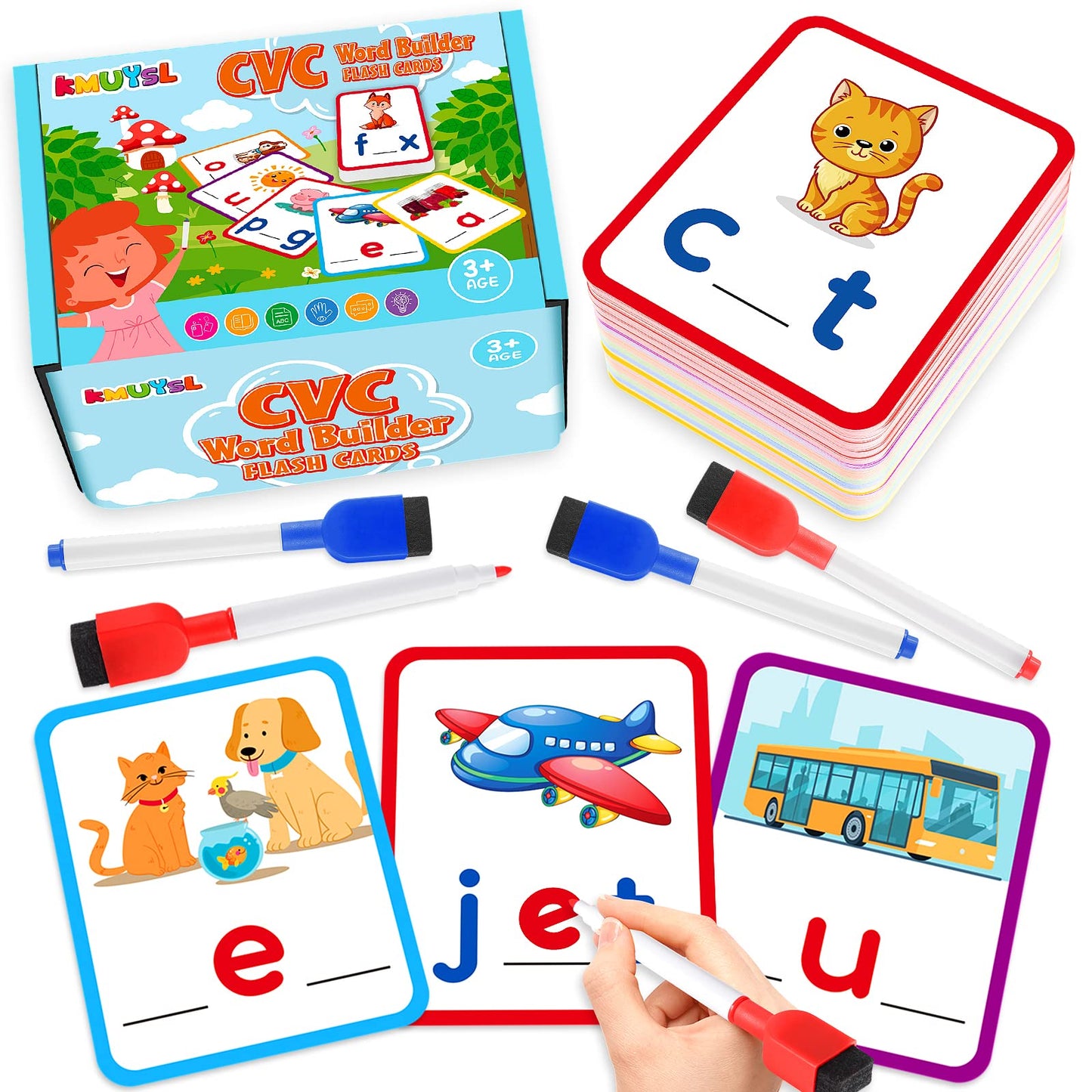 Kmuysl Learning Toys For 2 3 4 5 Years Olds Boys Girls, Short Vowel Spelling Flashcards, Cvc Sight Words Handwriting Cards, Learn To Write Phonics Flash Cards, Presschool Educational Toy For Kids