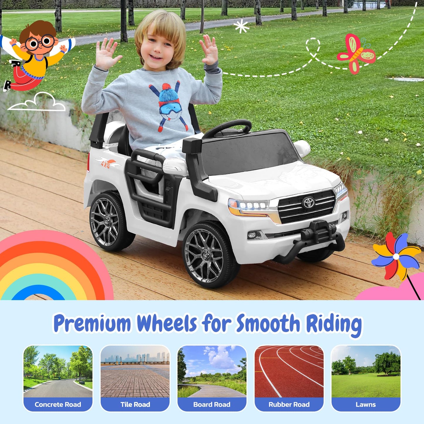 Elemara Toyota Ride On Car For Toddler, 12V7Ah Electric Car For Kids With Remote Control,Diy Building Blocks & Storage Area,Kid Driving Car, Electric Vehicles For Kids, 3.5Mph,3 Speeds,Bluetooth-White