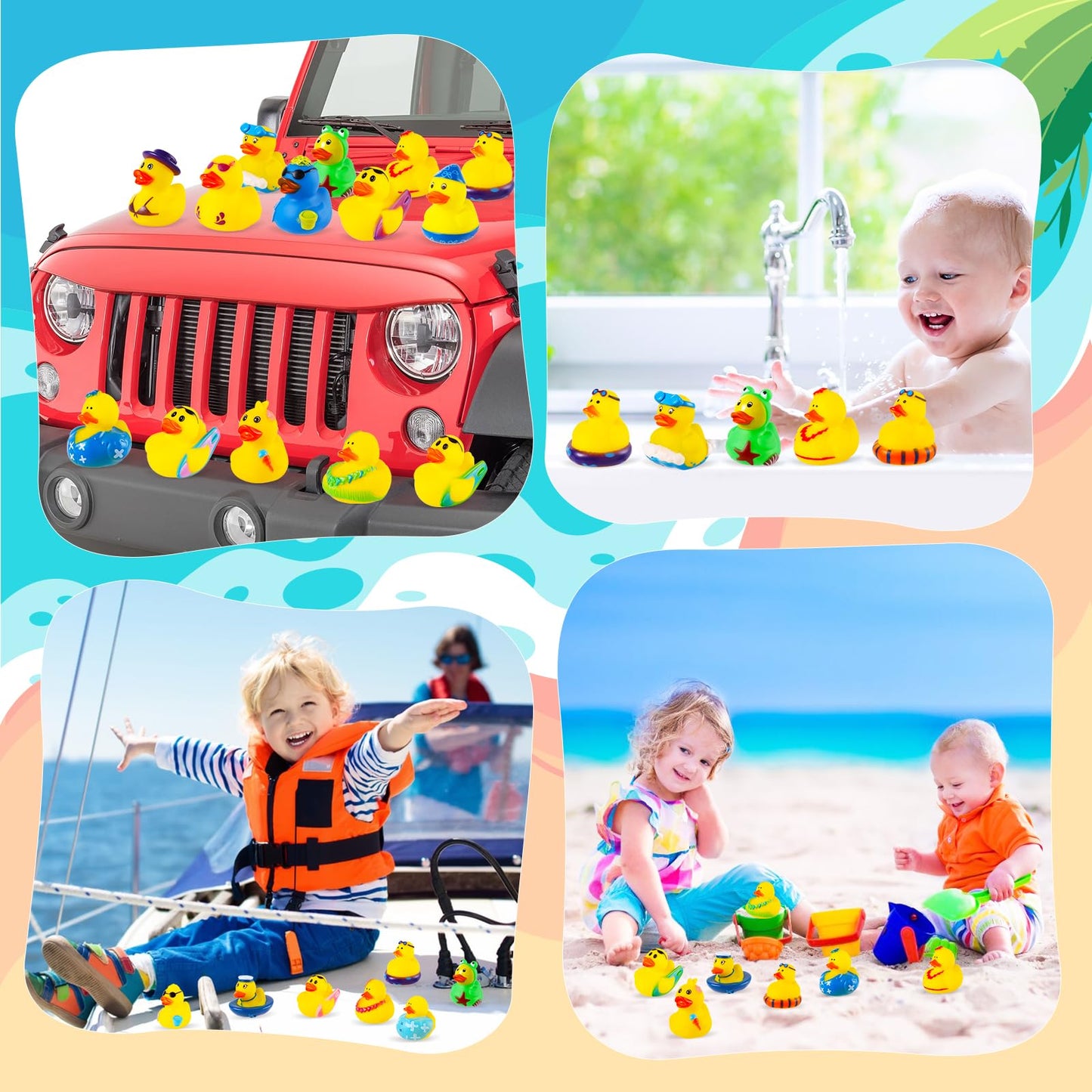 24 Pack Summer Rubber Ducks Jeep Ducks For Ducking Assorted Beach Ducks For Jeeps Duckies Games Bulk Ducks For Summer Holiday Pa