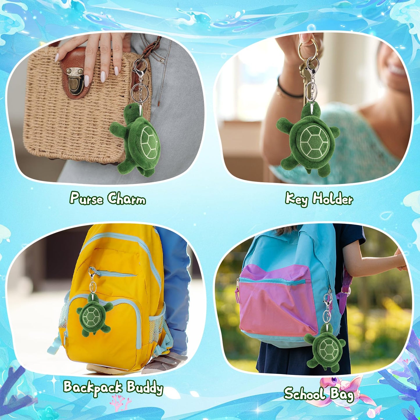 Anboor Small Turtle Stuffed Animals 5.1 Inch Glow In The Dark Turtle Plush Keychain Toy, Birthday Party Favor Bag Backpacks Car
