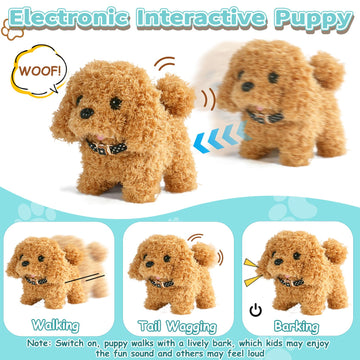 Nuheby Walking Dog Toy For Kids With Leash, Realistic Toys For Girls Boys Toddler Toys, Barking Wagging Tail Interactive Dog Plu