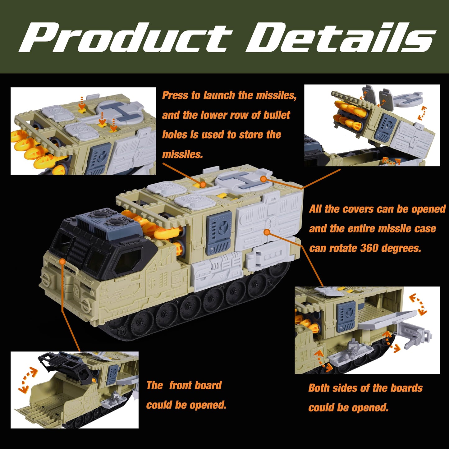 XDUOYJOY Military Tank Toy Sets with Launchable Missiles, Army Toys with 9 Vehicles, Helicopter Trucks Army Men Action Figures,