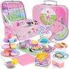 Tea Party Set for Toddles 3-5,53PCS Musical Kids Tea Set for Little Girls with Dessert,Cookies,Doughnut,Cake,Cake Stand,Tableclo
