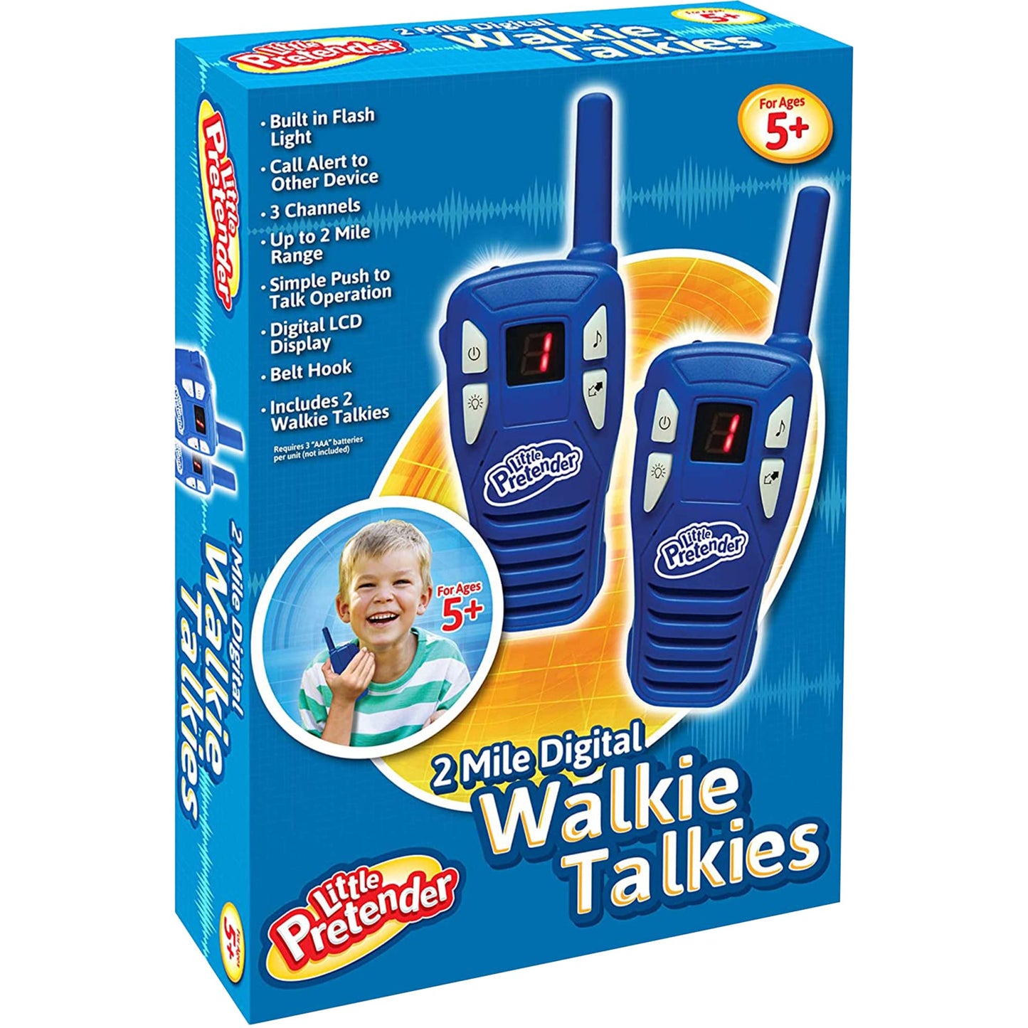 Little Pretender - 2 Pack Walkie Talkies For Kids, 2 Mile Range, 3 Channels, Includes Built In Flash Light | Kids Walkie Talkies