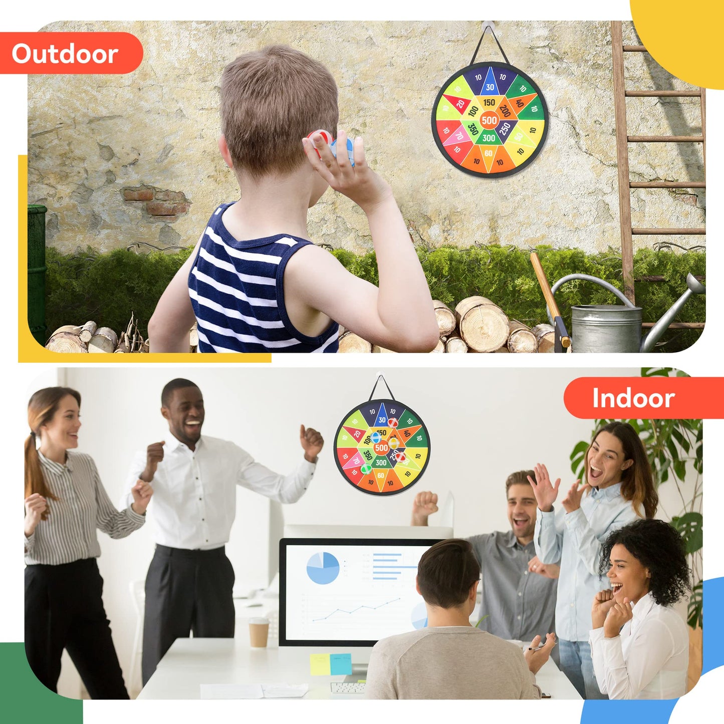Bellochiddo 14' Dart Board For Kids, Dart Game For 3 4 5 6 7 8 9 10 Years Old Boys & Girls With 8 Sticky Balls, Kids Toys, Indoor Outdoor Party Games Toys, Birthday For Toddlers