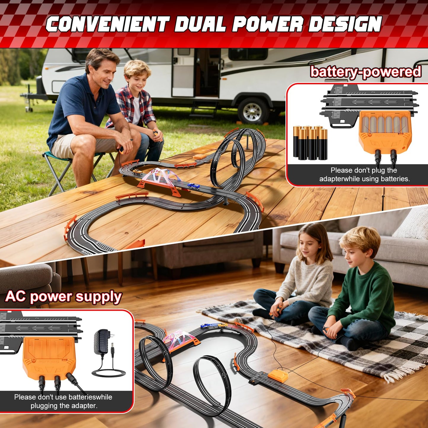 SUFICY Slot Car Race Track Set - 29ft Electric Track with 4 Cars, LED Overpass, Black Yellow, Model A66-9A, Gift for Kids Ages 6–12