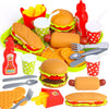 FINGOOO Pretend Play Food Set, Hamburger Fries Pizza Popcorn Toys Role Play Take Apart Educational Gift for Kids Boys Girls