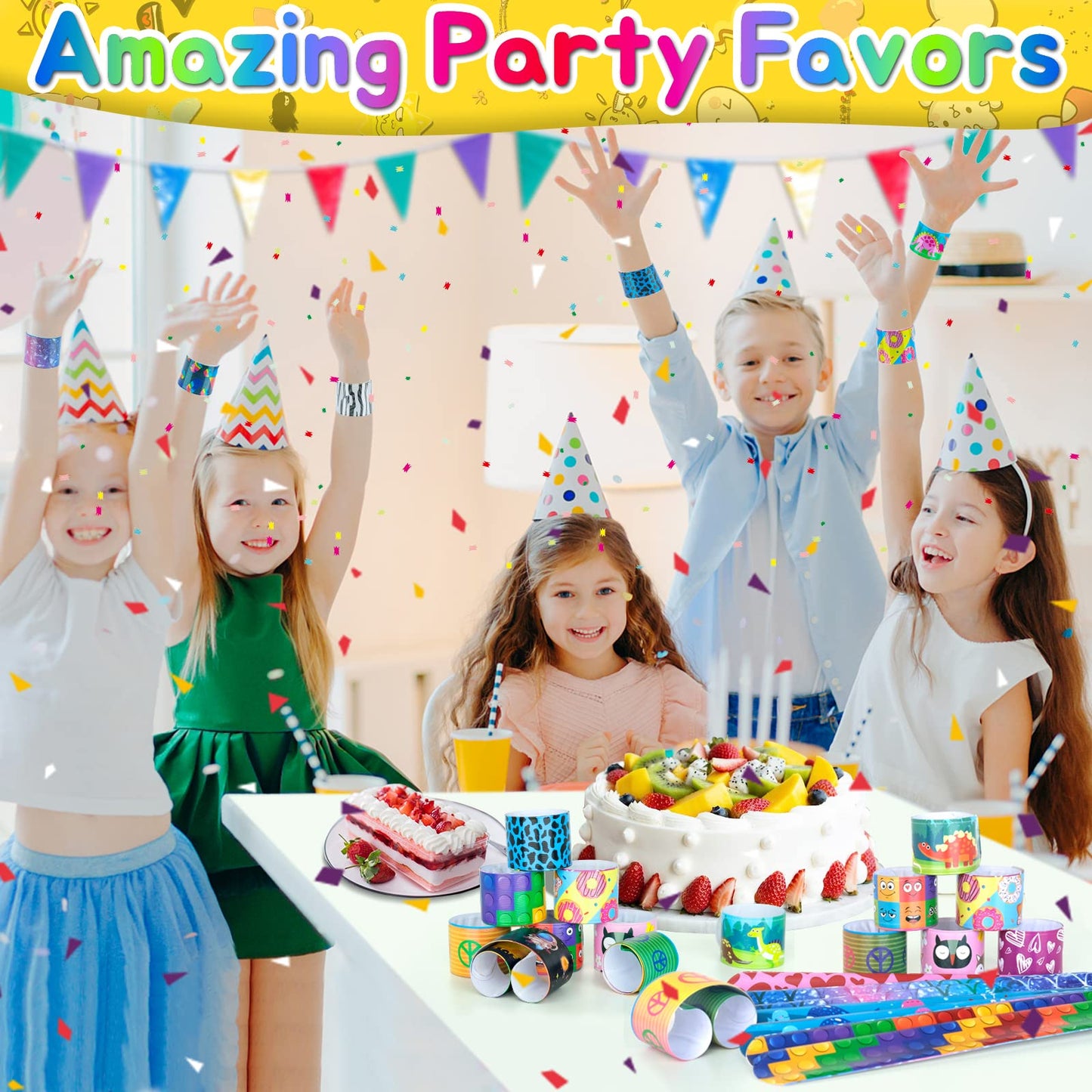 Slap Bracelets Kids Party Favors 48Pcs Snap Bracelet Wrist Bands For Boys Girls Birthday Gift Treasure Box Classroom Rewards Goo