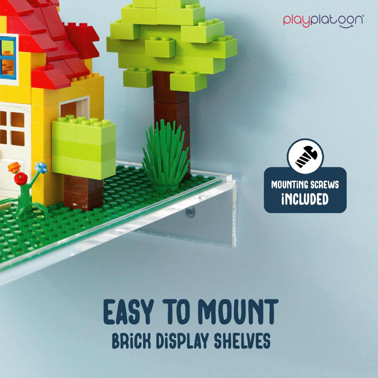 Play Platoon Building Brick Display Shelves 2 Pack Minifigure Display Case Shelf - 10X10 Inch Acrylic Wall Mount Shelf For Wall,