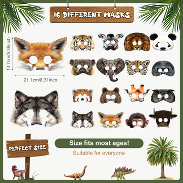 Blulu 16 Pieces Animal Face Masks Jungle Animal Paper Masks Forest Animals Cartoon Masks Zoo Animal Face Masks Woodland Party Fa