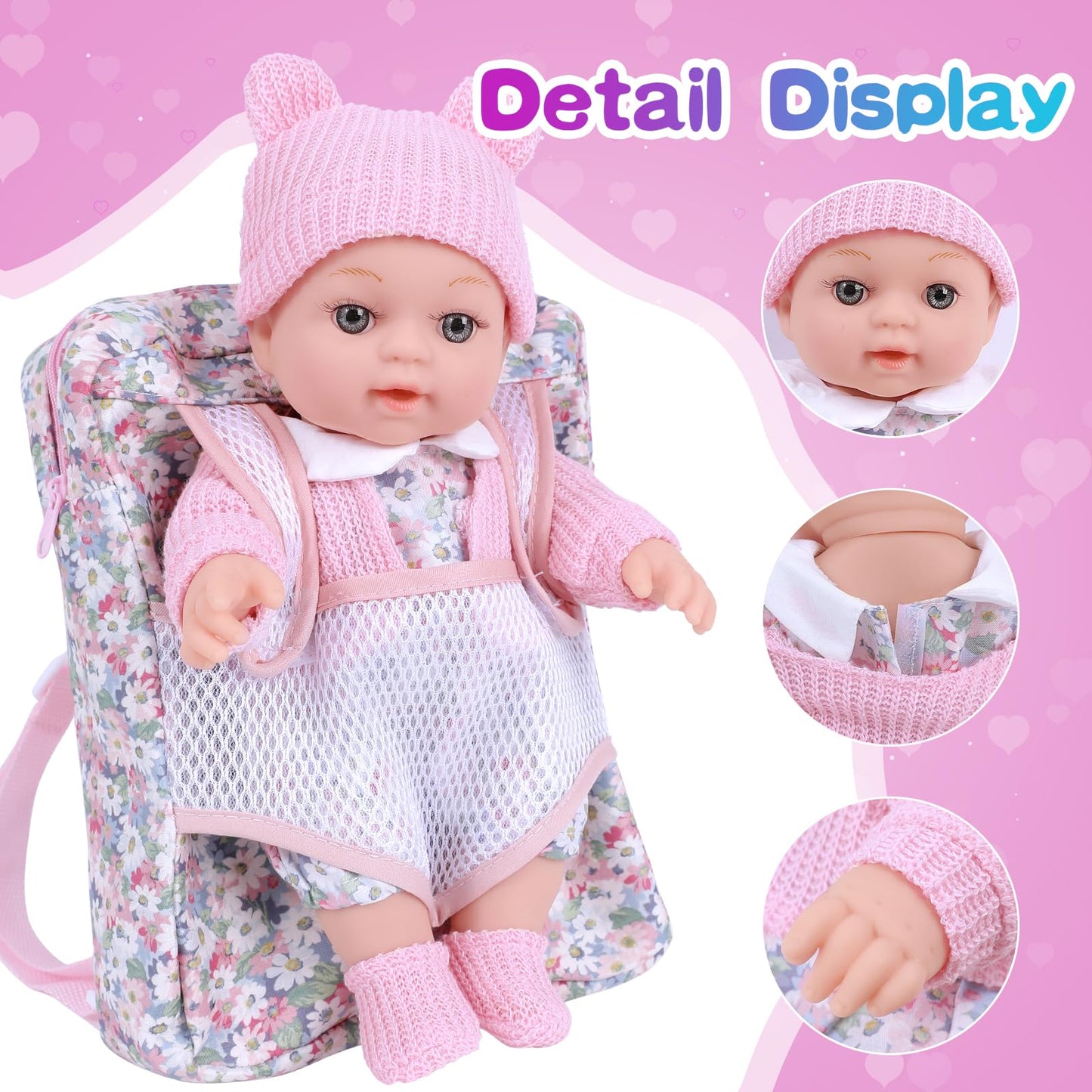 Bddoll 12 Inch Baby Doll Backpack Playset With Dolls Clothes And Accessories Included Backpack, Washcloth, Bottles, Nipple,Socks, Hats