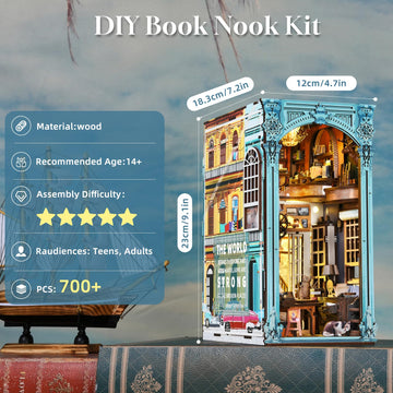 ???????????????? Book Nook Kit, Diy Miniature Dollhouse Booknook Bookshelf Insert Decor, 3D Wooden Puzzles With Led Light For Te