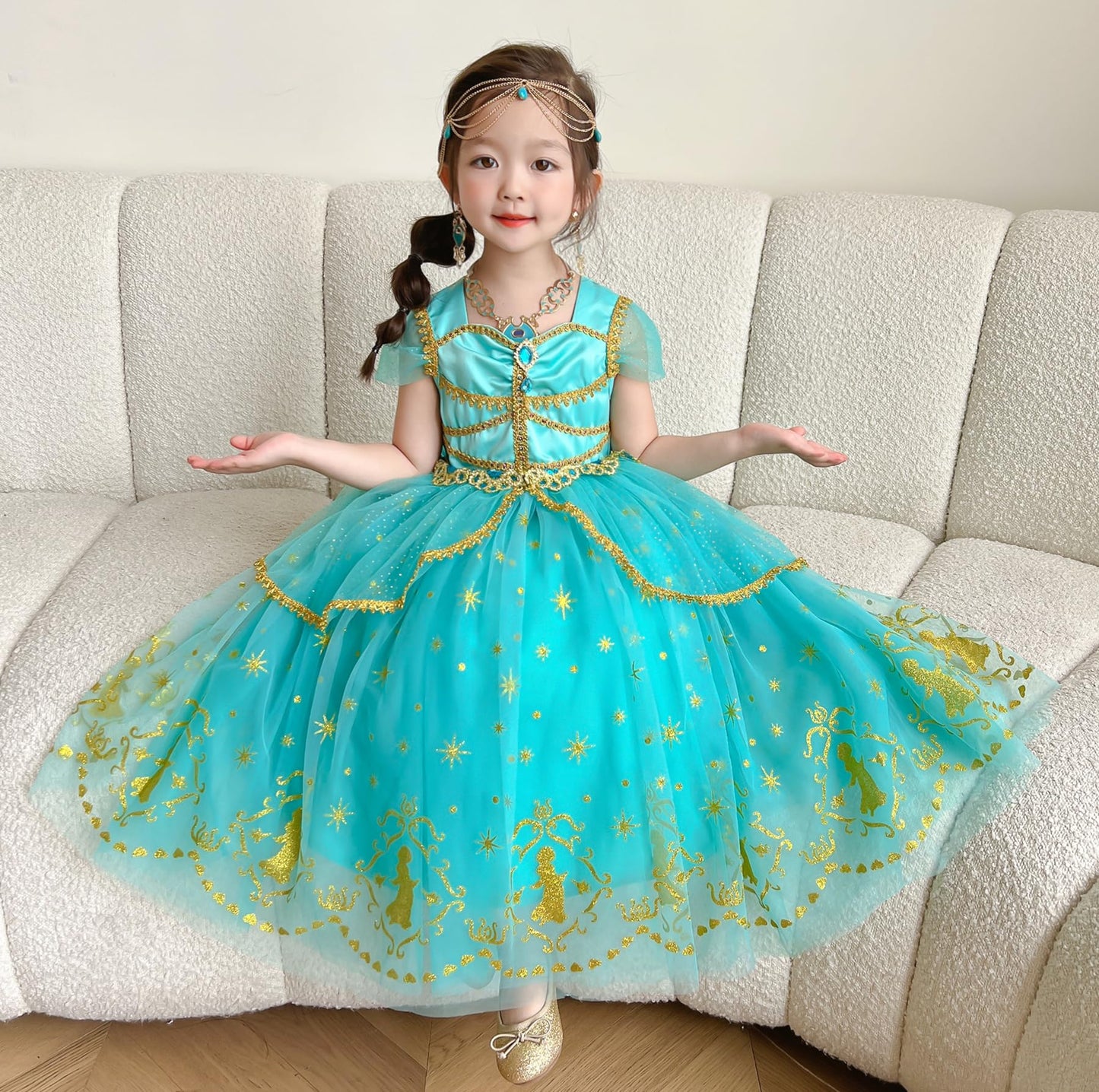 Axaxa Princess Jasmine Costume For Girls Arabian Princess Costume For Girls Dress Up Birthday Halloween Party With Accessories