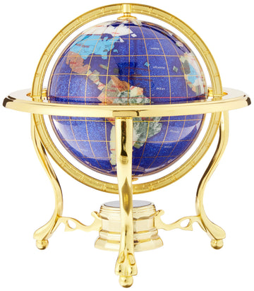 Unique Art 10-Inch Blue Crystallite Ocean Gemstone Globe with Gold Tripod Stand, Model 150-GT-BLUE CRY-GOLD