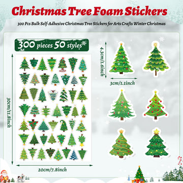 JULBEAR Christmas Tree Foam Stickers, 300 Pcs Bulk Self-Adhesive Christmas Tree Stickers for Arts Crafts Winter Christmas Xmas T