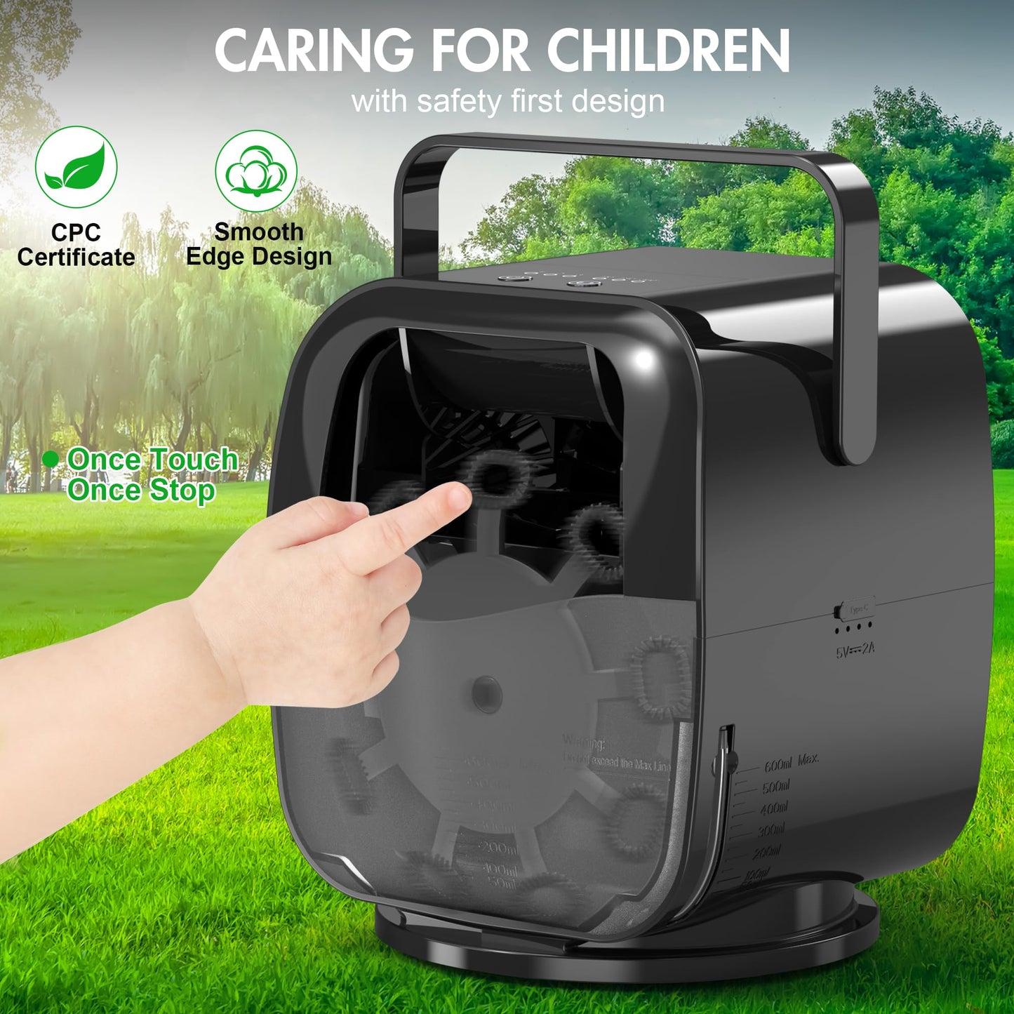 KIDWILL Rechargeable Bubble Machine, Automatic Bubble Blower - 5,000mAh Power, 90/180/360 Auto Rotation, 3 Speeds - Bubble Maker