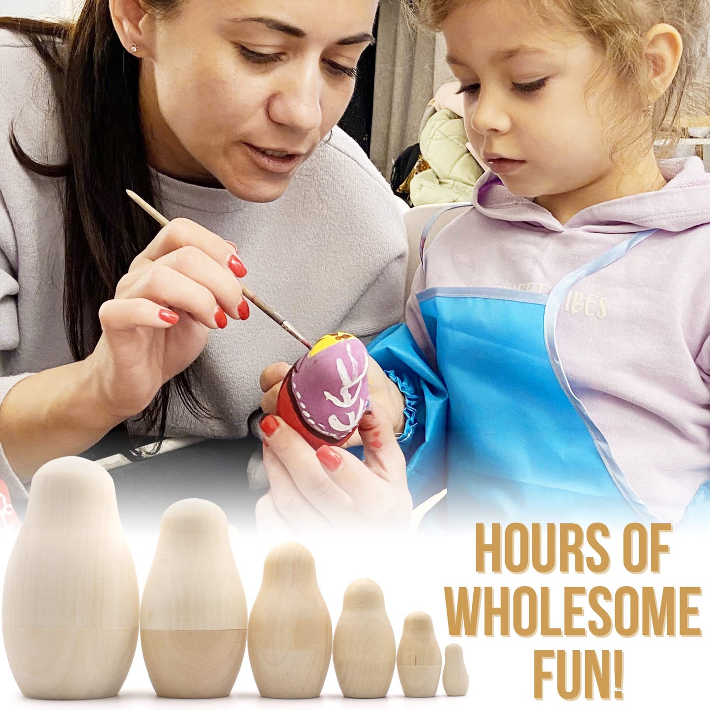 Aevvv Lot Of Blank Nesting Dolls 6 Pcs - Blank Unpainted Russian Nesting Dolls - Wooden Dolls Unfinished - Wooden Russian Matryoshka