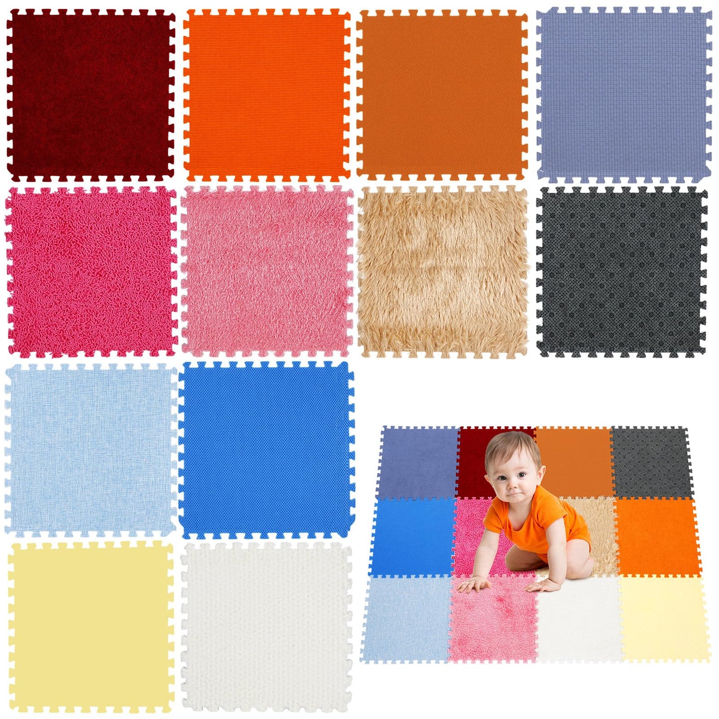 Tinideya 12 Pcs Sensory Floor Tiles For Kids Puzzle Sensory Tiles Interlocking Floor Rug Autistic Children Textured Activity Pla