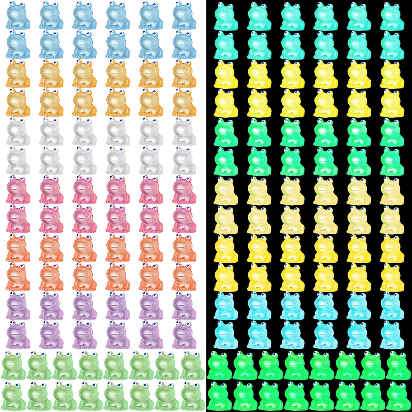 Chitidr 50 Pcs Luminous Mini Resin Frog 7 Colors Little Small Frogs Glow in The Dark Tiny Resin Frog Figures Bulk for Dollhouse
