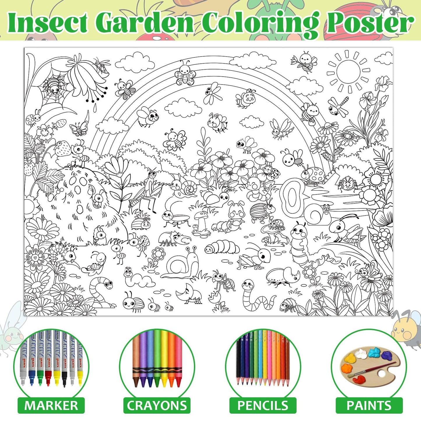 Naozinebi Bug Garden Coloring Poster For Kids Giant Coloring Poster Large Bugs Coloring Tablecloth Jumbo Coloring Books For Kids