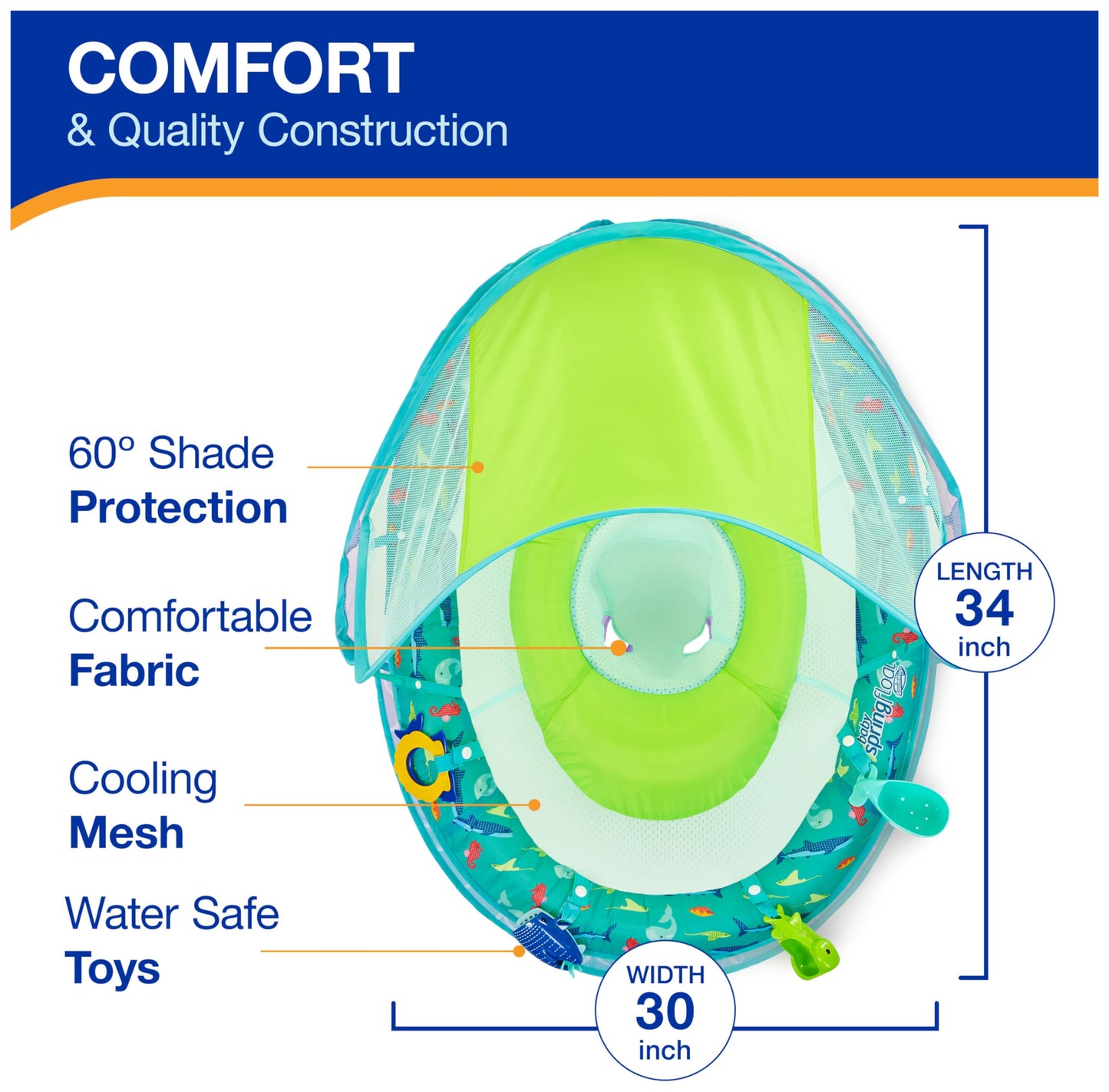Swimways Baby Spring Float Splash N Play, Baby Pool Float With Canopy & Upf Protection, Swimming Pool Accessories For Kids 9-24
