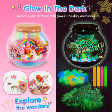 Unicorn Terrarium Kit For Kids - Arts & Crafts Activities Sets With Glow In The Dark Painting - Diy Unicorn Toys Birthday Gifts