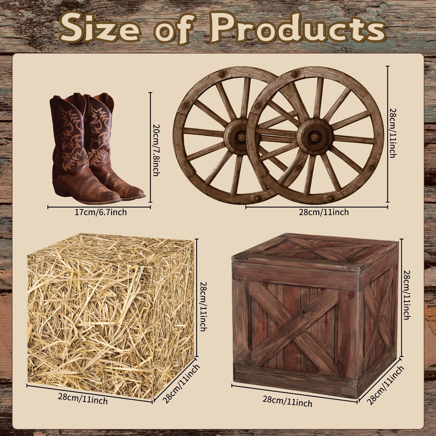 Gameza Western Hay Bales Boxes Decor, Western Cowboy Party Decorations Farm Trunk or Treat Car Hay Bales Wagon Wheel Decorations