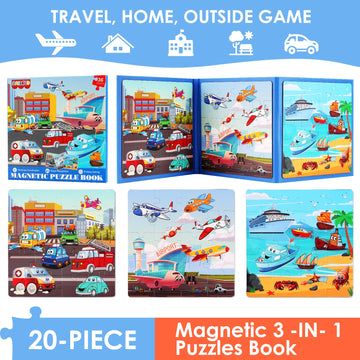 Nashrio Magnetic Puzzles For Kids Ages 4-6, 20-Piece Toddler Travel Toys Transportation Puzzles Ages 3-5, Educational Learning Magnets, Ideal Road Trip Activities Toys For 3 4 5 6 Boys And Girls