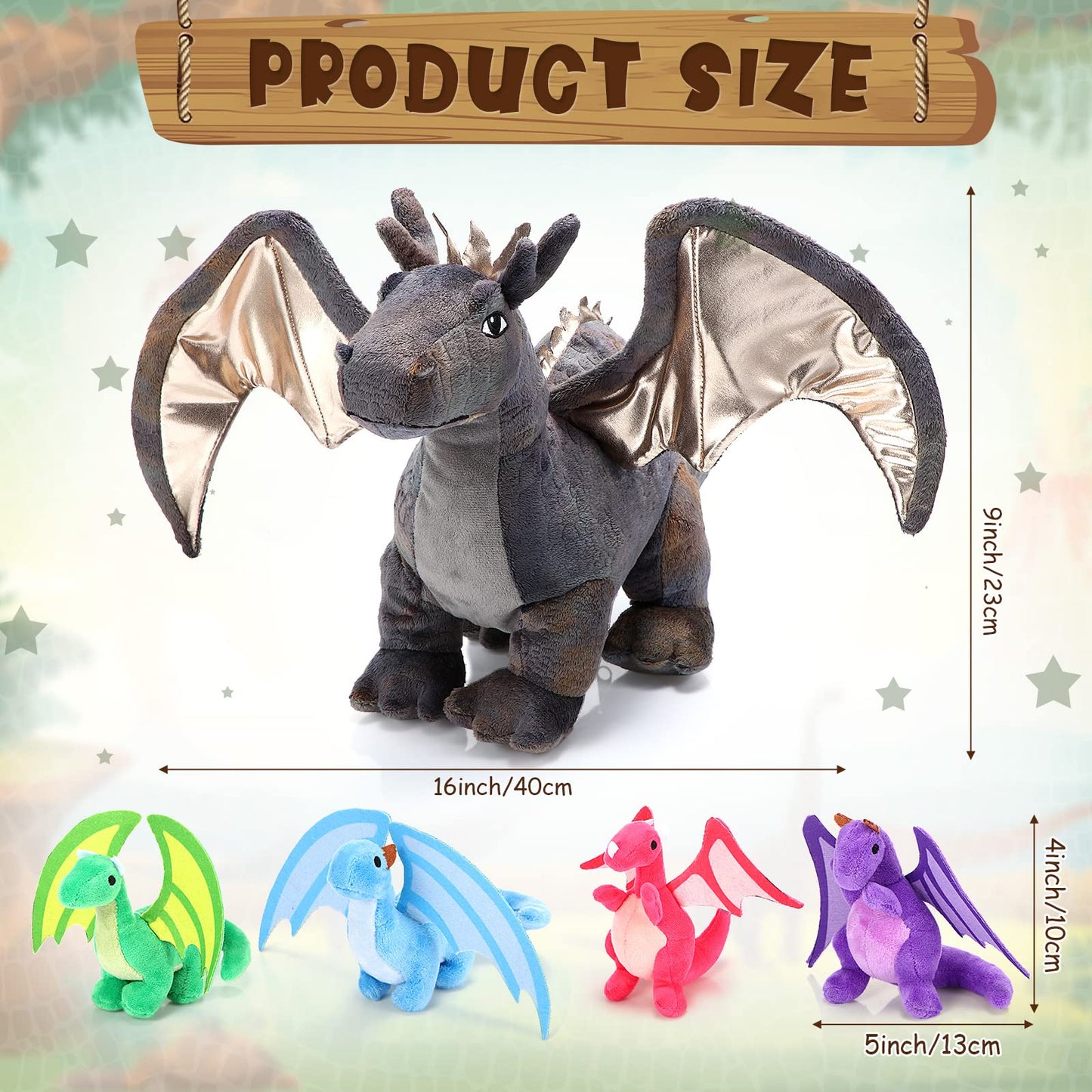 Hydren 5 Pcs Dragon Plush Toys Set 16 Inch Giant Dragon Plush Stuffed Animal With 4 Pcs Babies Dragons In Mommy Dragon'S Belly F