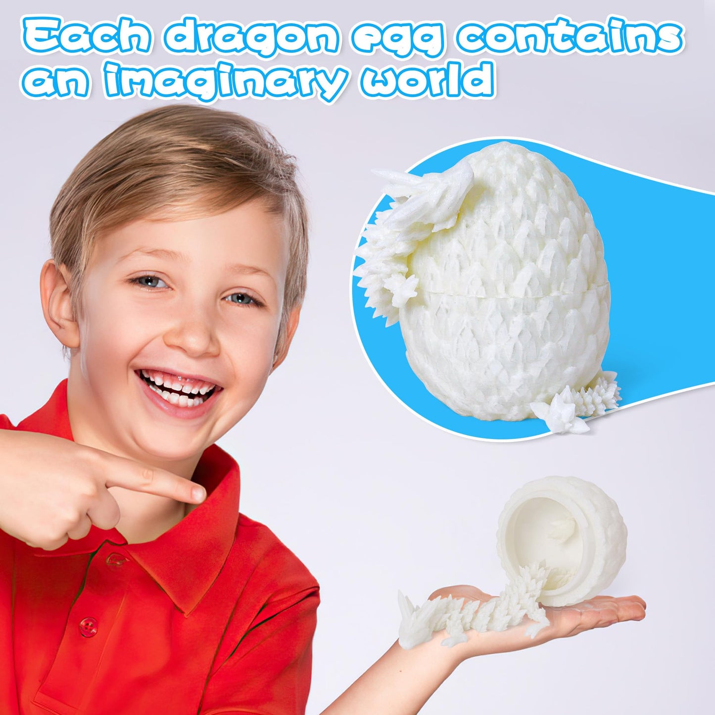Philicoco 3D Printed Articulated Dragon Egg - Easter Basket Stuffers, Fidget Toy Gift For Kids & Adults(Glow)
