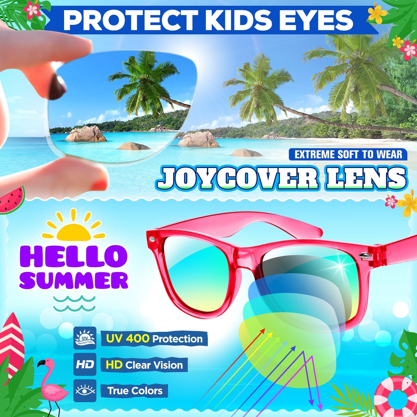 Joycover 16 Pack Kids Sunglasses Bulk, Kids Sunglasses Party Favor, Translucent Sunglasses For Kids With Uv 400 Protection, Part