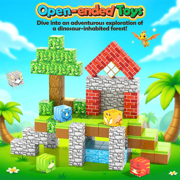 100Pcs Magnetic Blocks - Build Mine Magnet World Forest Dinosaur Edition, Sensory Stem Construction Building Toys Kids Games For