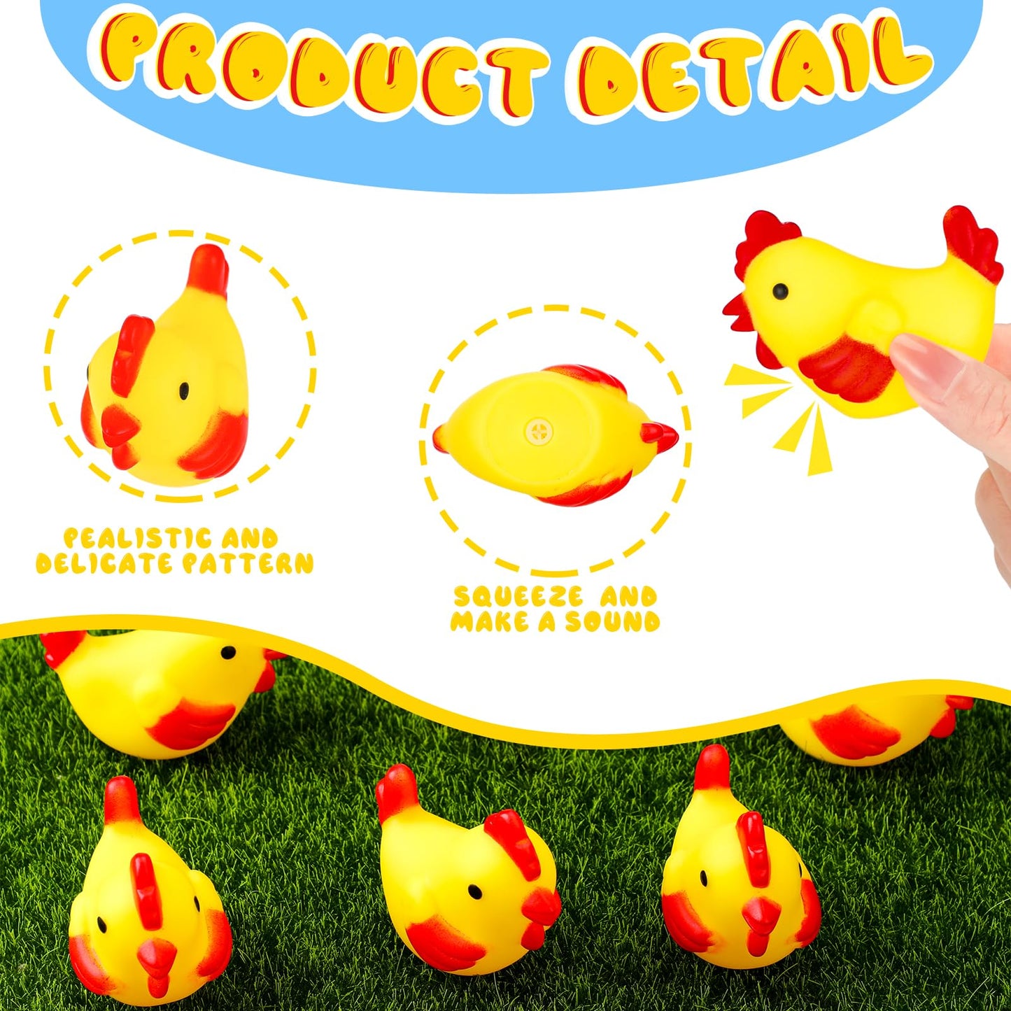 Silipull 100 Pcs Yellow Rubber Chicken Squeak Mini Rubber Chicks Squeezable Squeaky Toy Chicken Noisemaker For Shower Bath Birth