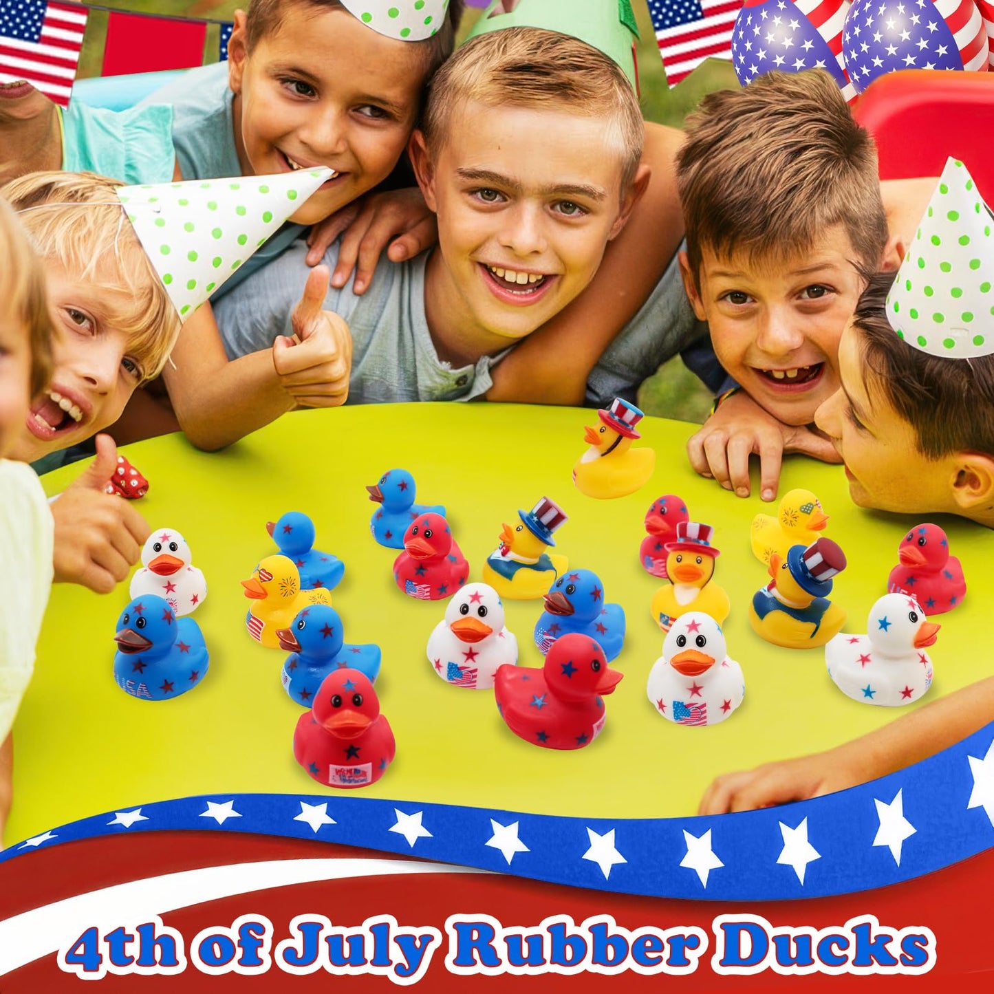 4th of July Rubber Ducks for Jeeps Ducking 24PCS Bulk Fourth of July Party Favors for Kids Bath Toys Pool Floater Patriotic Blue White Red Ducks Independence Day Gifts Boys Girls Baby Showers Favors