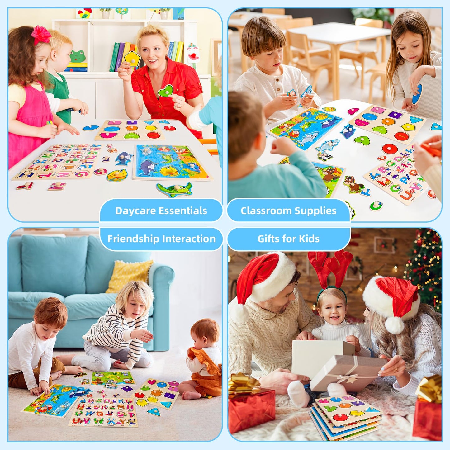 Wooden Peg Puzzles For Toddlers 2 3 4 Year Old, 4 Pack Montessori Toys Preschool Learning Puzzles For Toddlers 1-3 With Animals,