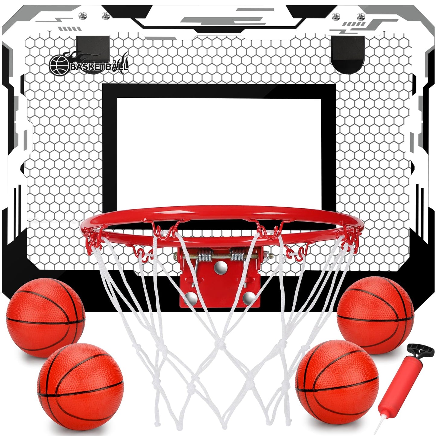 Indoor Over Door Mini Basketball Hoop Set For Kids Adults, Upgrade Wall Mount Basketball Hoop For Wall With Large Dunk Rim, Room Basketball Hoops Game With 4 Small 6' Balls Gift For Boys Girls Teen