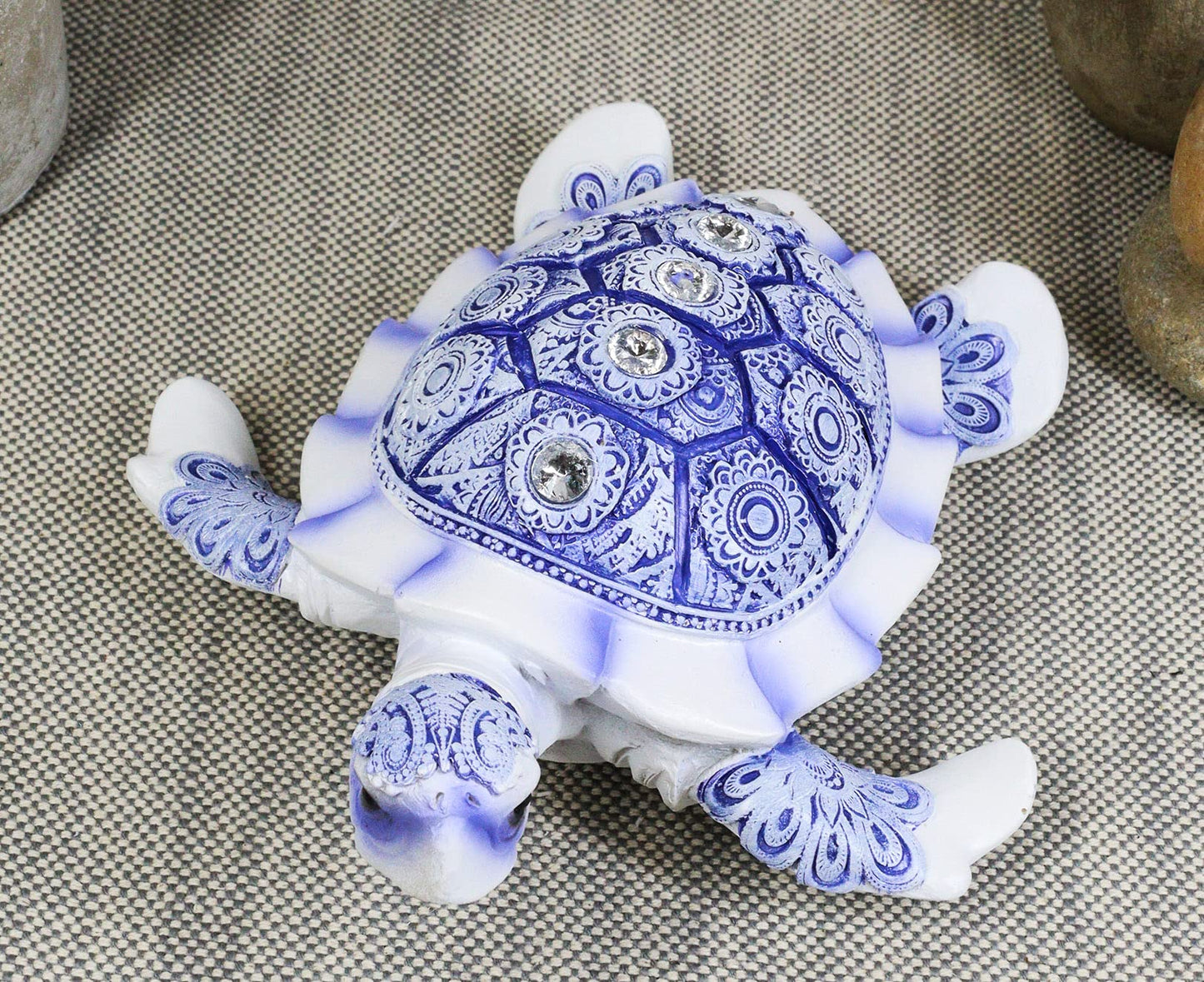 Ebros Terracotta Blue And White Feng Shui Celestial Sea Turtle Statue 6' Wide Talisman Of Stability And Fortune Lucky Tortoise Figurine Decorative Zen Turtles Tortoises
