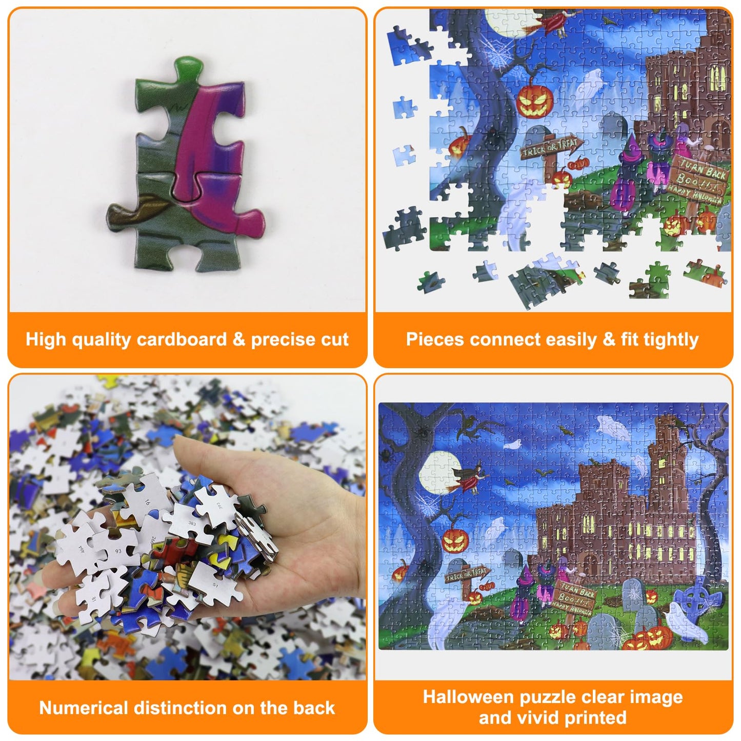 Motiloo Halloween 500 Piece Jigsaw Puzzle For Adults - Halloween Haunted Mansion Trick Or Treaters Jigsaw 14' X 20'