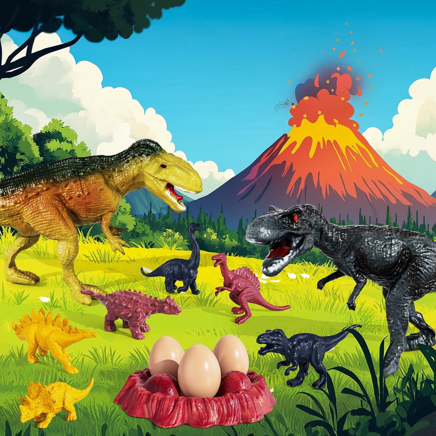 MAGICDINOSAUR Triceratops Truck Toy for Kids 3+ Years, Large Vehicle Carrier with Dinosaur Eggs, Jurassic Dinosaur Figures, Play