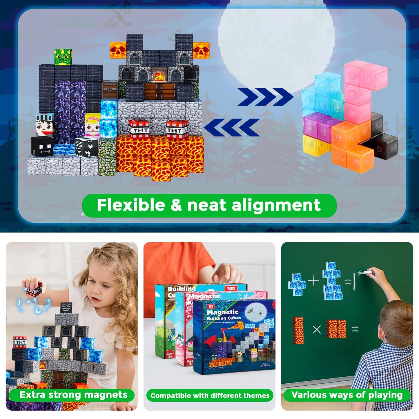 Annexfun Magnetic Blocks - 100Pcs Build Magnetic Dark Mechanical Guardian Castle - Magnetics Toys For Montessori Toddler Christmas Birthday Gifts - Stem Sensory Toys For 3 4 5 6 7 8 9 10 Year Old Boys