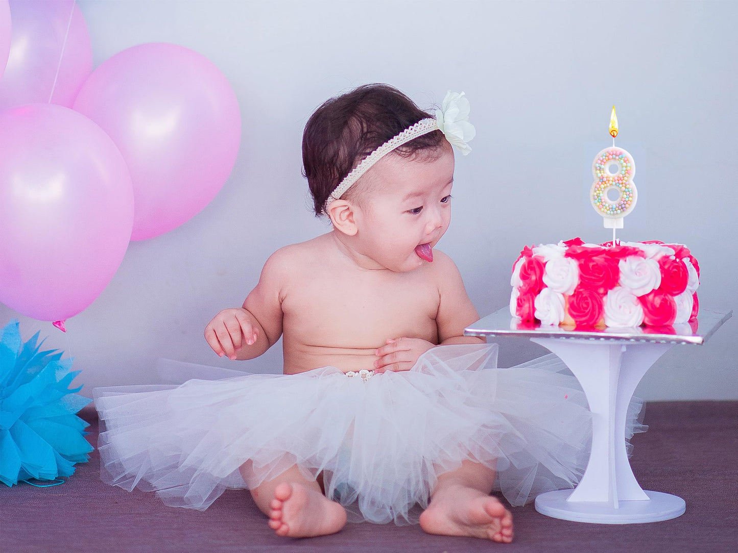 EAKE 8 Birthday Candle 3D Macaron Candy Glitter Number 8 Candle Birthday Girl Women Sweet Theme 8th Birthday Wedding Anniversary