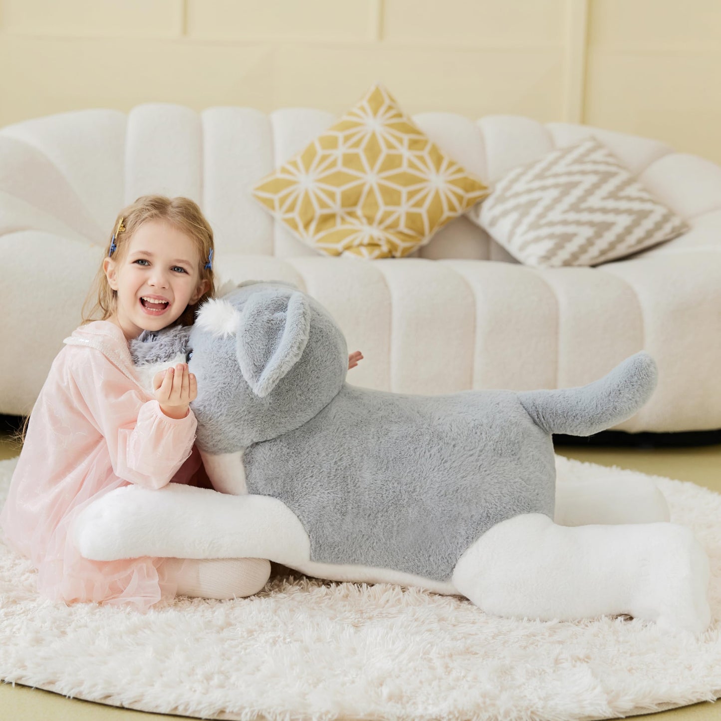 Ikasa Giant Schnauzer Dog Stuffed Animal Plush Toy,Big Large Jumbo Soft Toys,30'' Cute Huge Size Fluffy Plushy Fat Plushie,Gifts