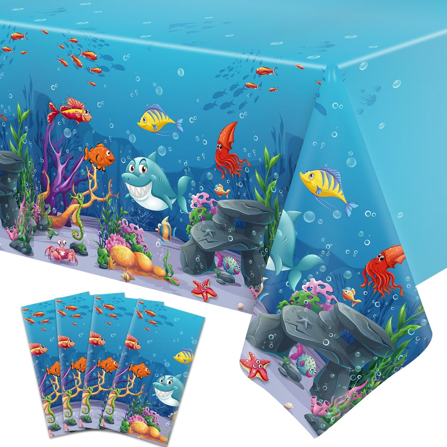 4 Pack Under The Sea Tablecloths Ocean Waves Underwater Table Cover Ocean Animals Table Cloth Ocean Sea Life Tablecloth Ocean An