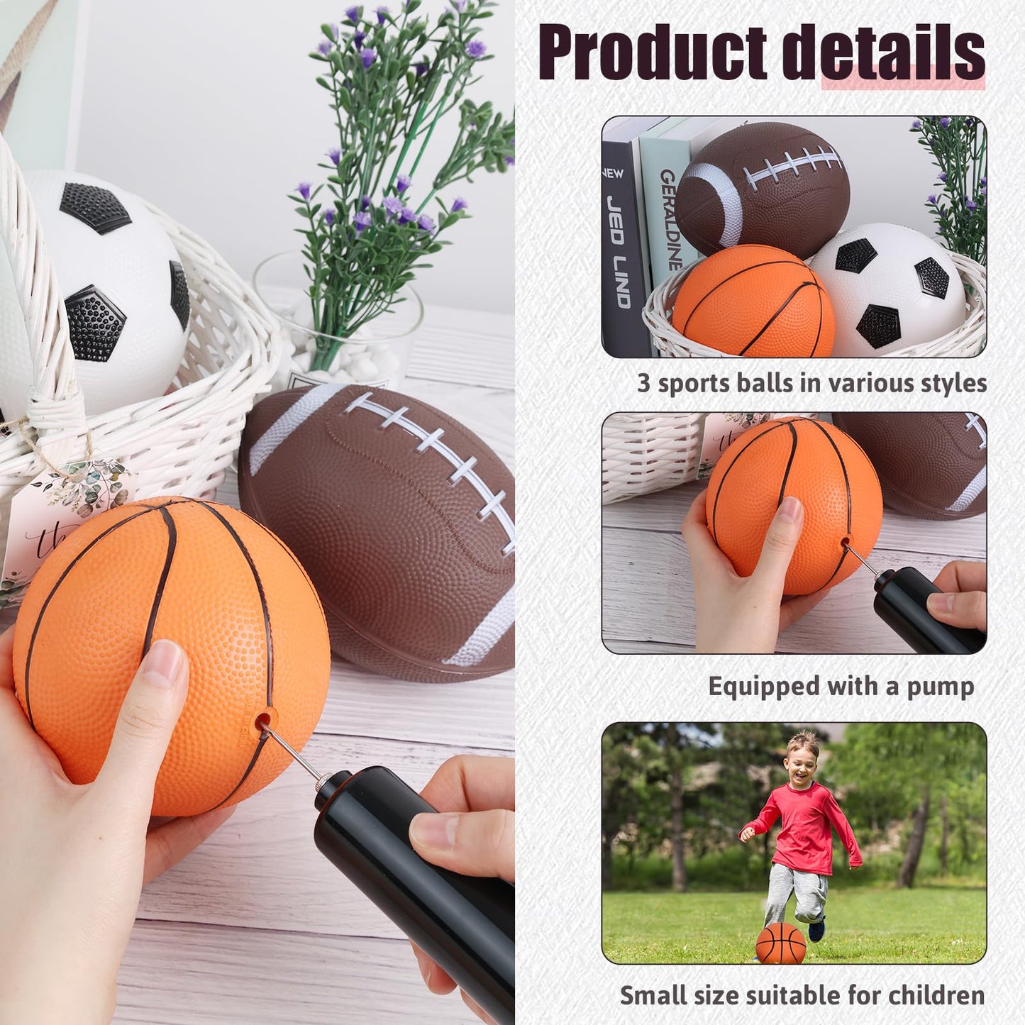 Shindel Sports Balls For Kids And Toddlers, 5 Inches Sports Balls With Hand Pump Includes Toddlers Football, Basketball, Playgro