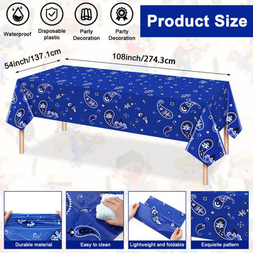 123 Pcs Western Cowboy Party Decoration Include 1 Plastic Paisley Print Tablecloth 2 Bandana Pennant Banner 60 Disposable Paper