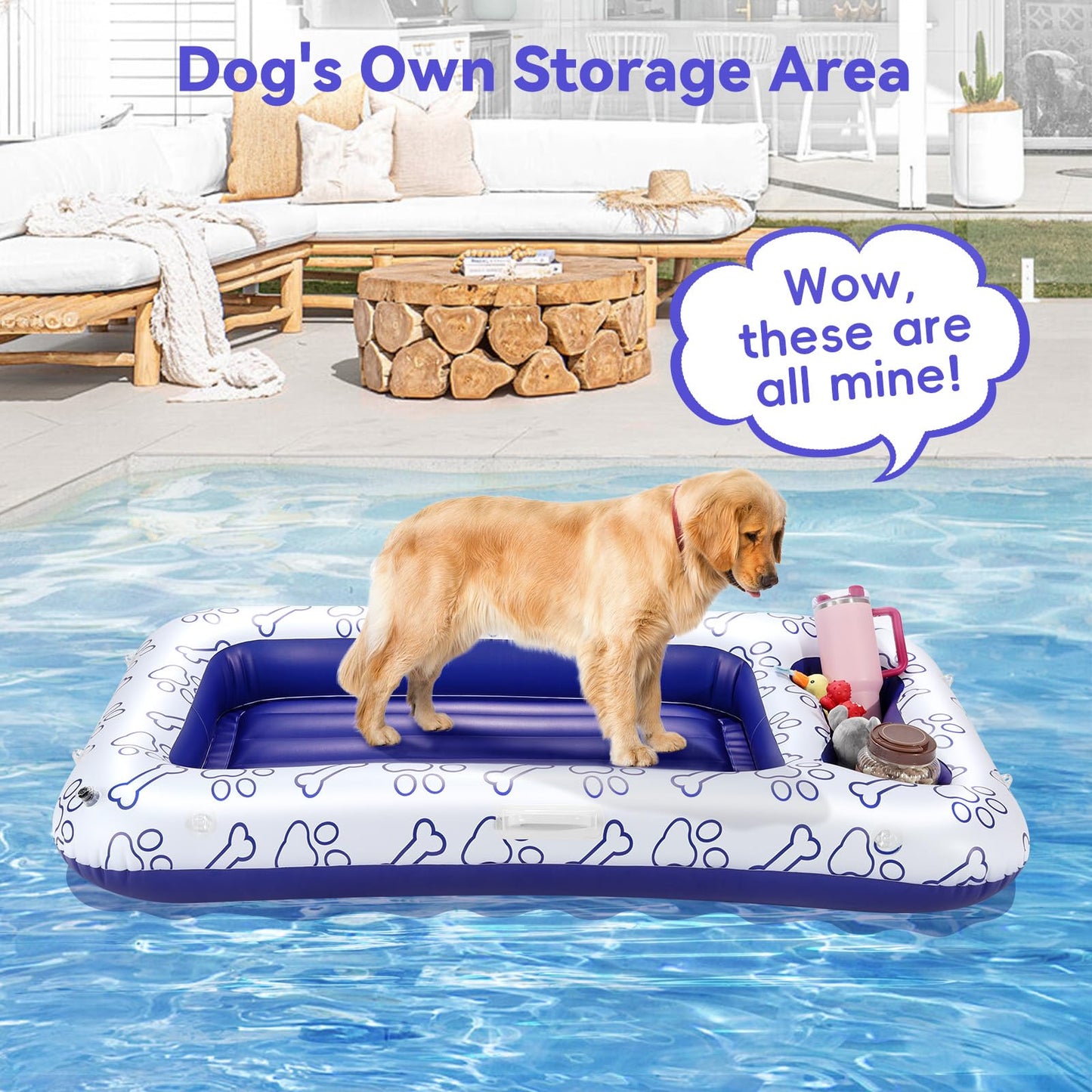 Pawaboo Dog Pool Float, Inflatable Pet Pool Floats For Medium Large Dogs Up To 220 Lbs, Dog Raft And Float For Pool With Dual Ha
