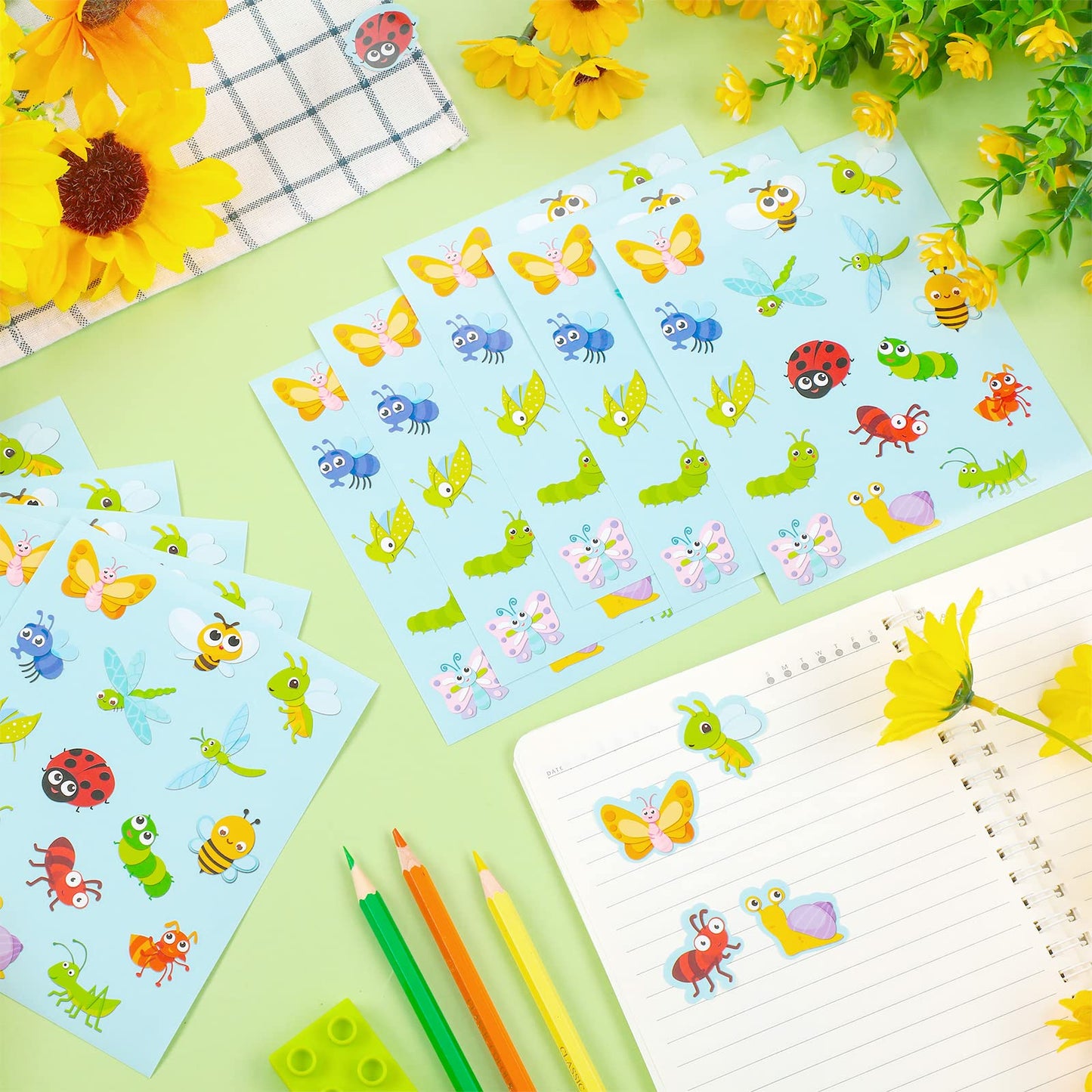 Frienda 480 Pcs Buggy For Bugs Shape Stickers For Kids Bee Ladybug Spring Butterfly Dragonfly Grasshopper Ant Snail Stickers For Spring Theme Party Classroom