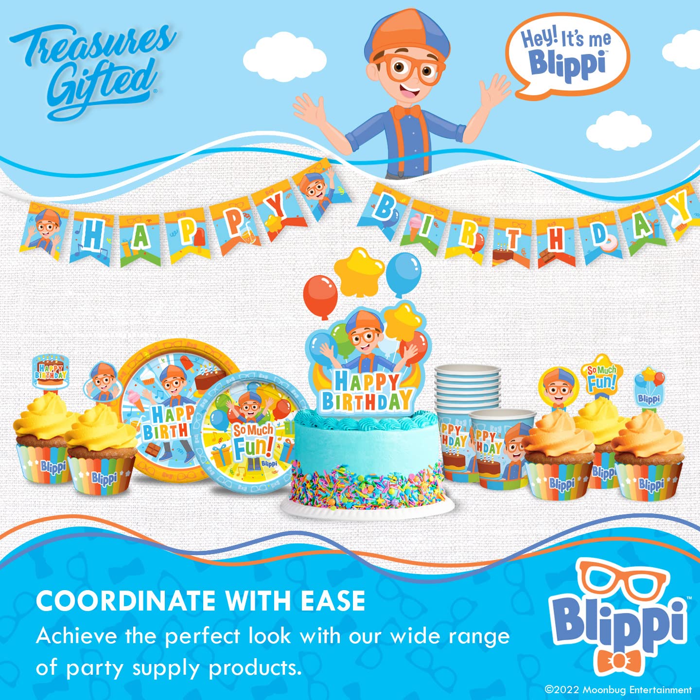 Treasures Gifted Officially Licensed Blippi Banner - Blippi Happy Birthday Banner - Blippi Birthday Party Supplies - Blippi Part